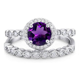 Two Piece Round Natural Stone Wedding Set Ring
