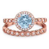 Two Piece Round Natural Stone Wedding Set Ring