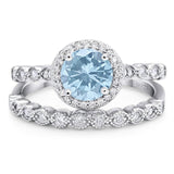 Two Piece Round Natural Stone Wedding Set Ring
