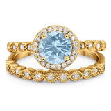 Two Piece Round Natural Stone Wedding Set Ring