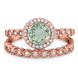 Two Piece Round Natural Stone Wedding Set Ring