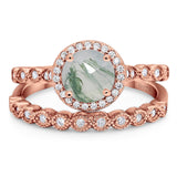 Two Piece Round Natural Stone Wedding Set Ring