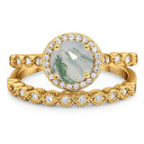Two Piece Round Natural Stone Wedding Set Ring