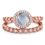 Two Piece Round Natural Stone Wedding Set Ring