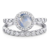 Two Piece Round Natural Stone Wedding Set Ring