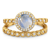 Two Piece Round Natural Stone Wedding Set Ring