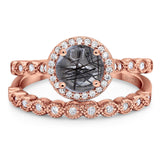 Two Piece Round Natural Stone Wedding Set Ring