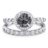 Art Deco Two Piece Round Natural Rutilated Quartz Bridal Ring 925 Sterling Silver