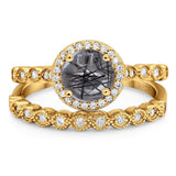 Two Piece Round Natural Stone Wedding Set Ring