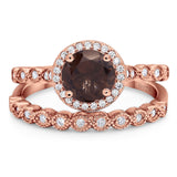 Two Piece Round Natural Stone Wedding Set Ring