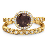 Two Piece Round Natural Stone Wedding Set Ring