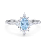 Oval Natural Aquamarine Vintage Style Accent Floral Ring 925 Sterling Silver