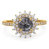 Art Deco Round Natural Stone Floral Ring