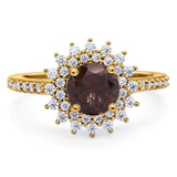 Art Deco Round Natural Stone Floral Ring