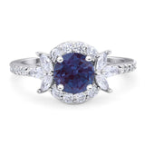 Art Deco Round Lab Alexandrite Leaf Style Ring 925 Sterling Silver