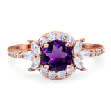 Vintage Style Round Natural Stone Flower Ring