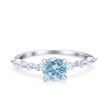 Petite Dainty Round Natural Aquamarine Ring 925 Sterling Silver