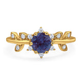 Art Deco Round Natural Stone Floral Ring