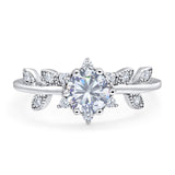 Floral Round Moissanite Leaf Design Ring 925 Sterling Silver