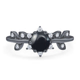 Art Deco Round Natural Stone Floral Ring