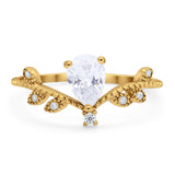 Floral Pear Teardrop Natural Stone Chevron Ring