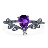 Floral Pear Teardrop Natural Stone Chevron Ring