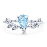 Floral Pear Teardrop Natural Aquamarine Chevron Ring 925 Sterling Silver