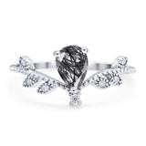 Floral Pear Teardrop Natural Rutilated Quartz Chevron Ring 925 Sterling Silver