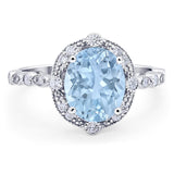 Art Deco Oval Natural Aquamarine Wedding Ring 925 Sterling Silver