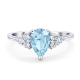Pear Teardrop Natural Aquamarine Wedding Ring 925 Sterling Silver
