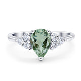 Pear Teardrop Natural Green Amethyst Prasiolite Wedding Ring 925 Sterling Silver