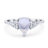 Pear Teardrop Natural Moonstone Wedding Ring 925 Sterling Silver