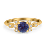 Art Deco Round Natural Stone Floral Ring