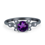Art Deco Round Natural Stone Floral Ring