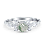Art Deco Round Natural Stone Floral Ring