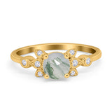Art Deco Round Natural Stone Floral Ring