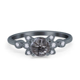 Art Deco Round Natural Stone Floral Ring