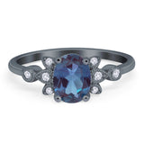 Art Deco Oval Natural Stone Floral Ring