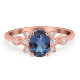 Art Deco Oval Natural Stone Floral Ring