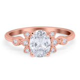 Art Deco Oval Natural Stone Floral Ring