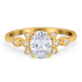 Art Deco Oval Natural Stone Floral Ring