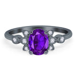 Art Deco Oval Natural Stone Floral Ring