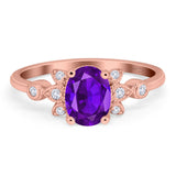 Art Deco Oval Natural Stone Floral Ring