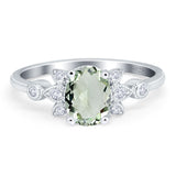 Art Deco Oval Natural Stone Floral Ring