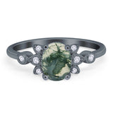 Art Deco Oval Natural Stone Floral Ring