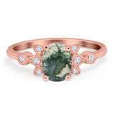 Art Deco Oval Natural Stone Floral Ring