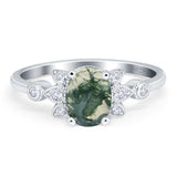 Art Deco Oval Natural Stone Floral Ring