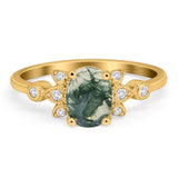 Art Deco Oval Natural Stone Floral Ring