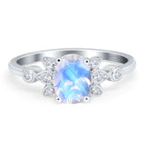 Art Deco Oval Natural Stone Floral Ring