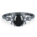 Art Deco Oval Natural Stone Floral Ring